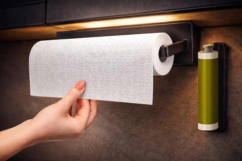 Casă & Confort - Suport Prosop Hartie Bucatarie 3 in 1 – Folie, Prosoape, Otel Inoxidabil Rezistent, Negru 26 cm, Montaj Pe Perete, Durabil si Eficient, Beatus®