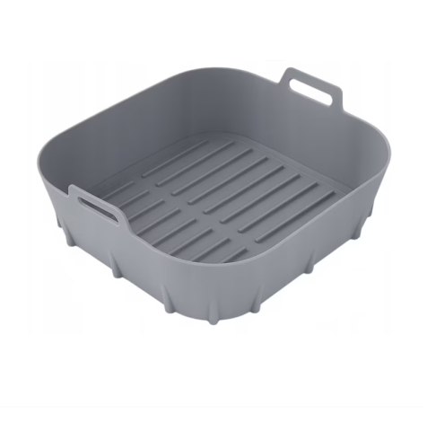 Casă & Confort - Tava din silicon 20×20 cm pentru friteuza cu aer cald / Air Fryer – antiaderenta, reutilizabila, lavabila in masina de vase, rezista la 230 °C, compatibila cu cuptor & congelator, gri, Beatus®