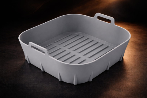 Casă & Confort - Tava din silicon 20×20 cm pentru friteuza cu aer cald / Air Fryer – antiaderenta, reutilizabila, lavabila in masina de vase, rezista la 230 °C, compatibila cu cuptor & congelator, gri, Beatus®