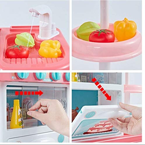 Bucatarie de jucarie pentru copii, cu sunete si chiuveta functionala, Roz [4]