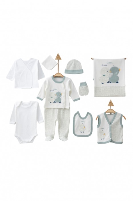 Cadou Nou-nascut: set maternitate, 10 piese, Bumbac 100%, Ratuste, Kaki [2]