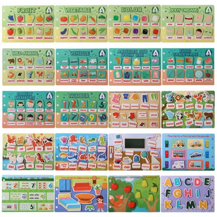 Carte educationala cu activitati Quiet Book Invatam Litere, Animale, Cifre [3]