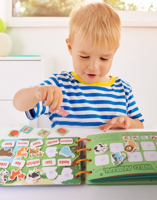 Carte educationala cu activitati Quiet Book Invatam Litere, Animale, Cifre [5]