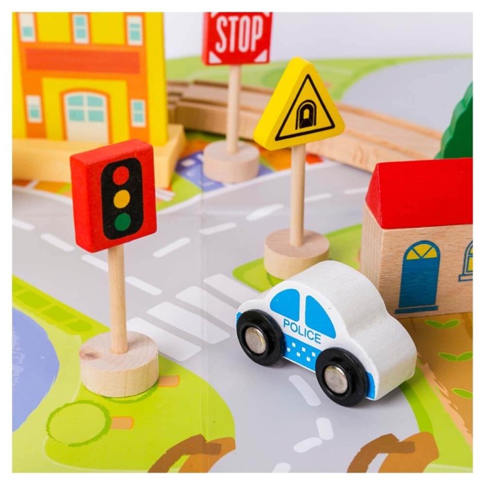 Circuit din lemn trenulet cu accesorii 54 piese [7]