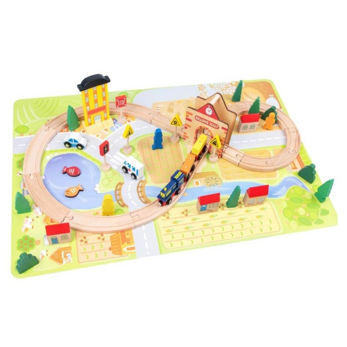 Circuit din lemn trenulet cu accesorii 54 piese [8]