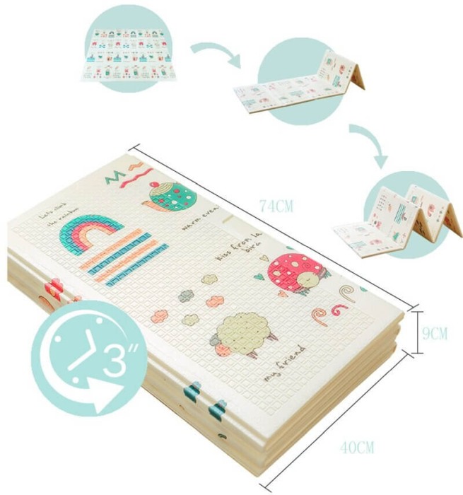 Covor pliabil pentru copii cu 2 fețe Model Girafa/pisicute 180x200 CM [9]