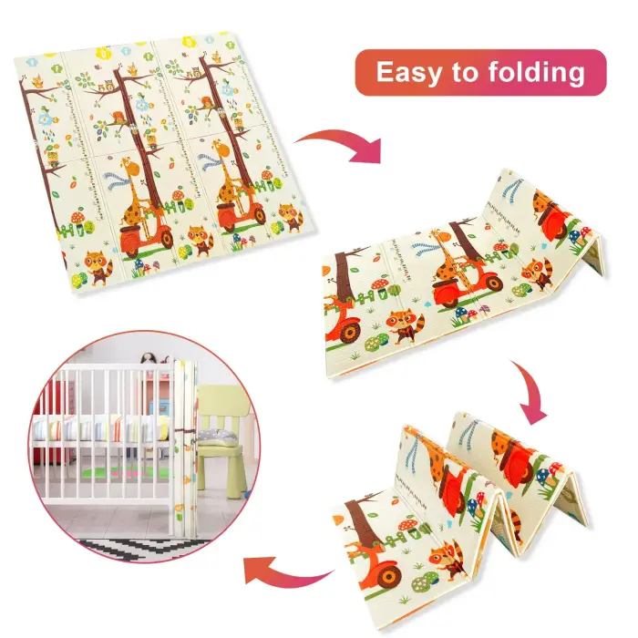 Covor pliabil pentru copii cu 2 fețe Model Girafa/pisicute 180x200 CM [5]