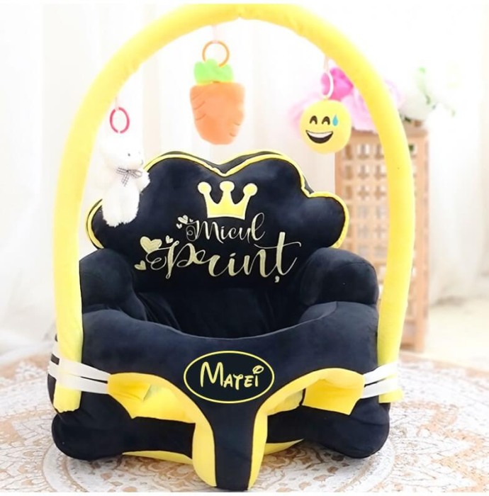 Fotoliu pentru  bebe cu arcada Micul Print negru/galben, personalizat cu nume [2]