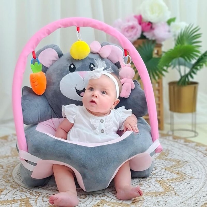 Fotoliu pentru  bebe cu arcada Ursulet gri/roz, personalizat cu nume [2]