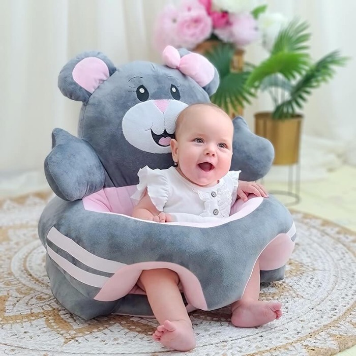 Fotoliu pentru  bebe cu arcada Ursulet gri/roz, personalizat cu nume [3]