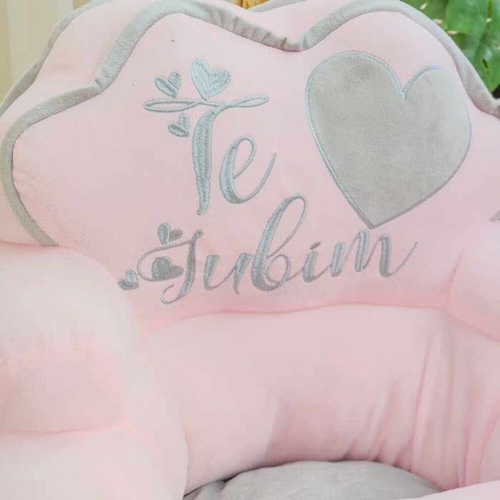 Fotoliu pentru  bebe Te iubim, Roz/Gri, Personalizat cu nume [2]