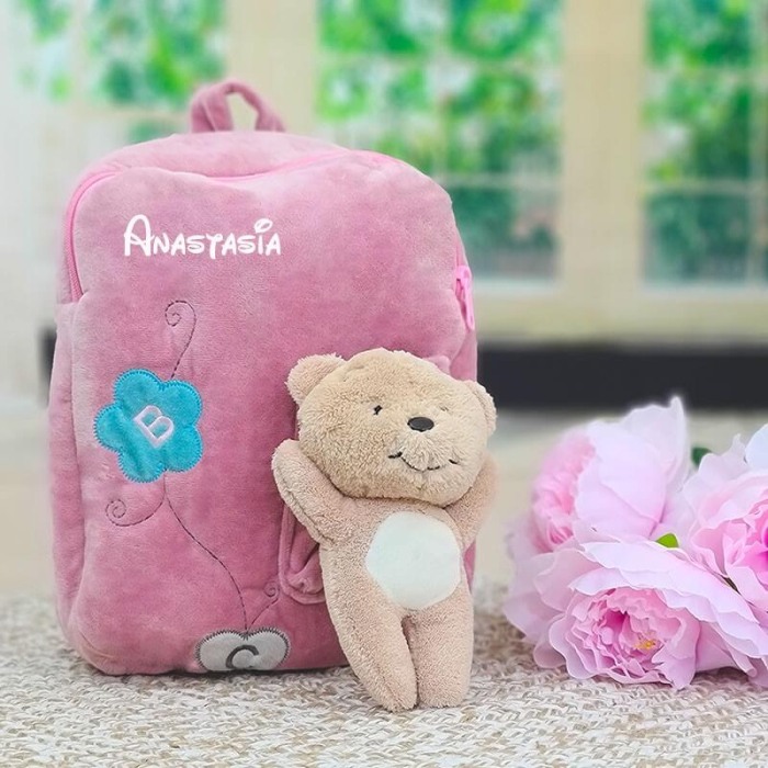 Ghiozdan tip troller detasabil  Pink Bear Personalizat cu nume [2]