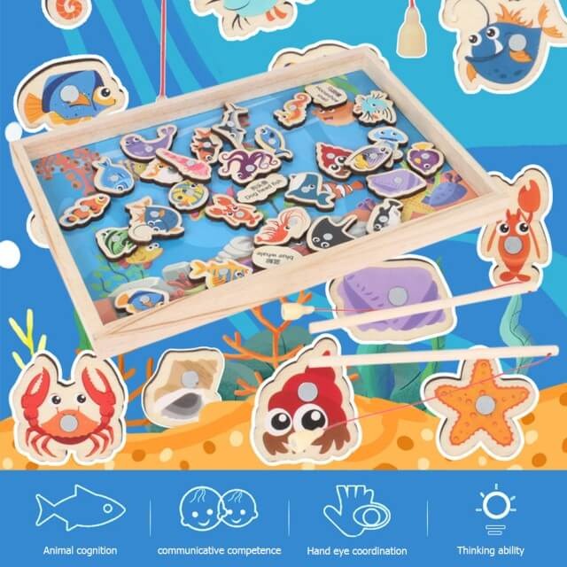 Joc de pescuit din lemn cu undite magnetice Happy Ocean [6]