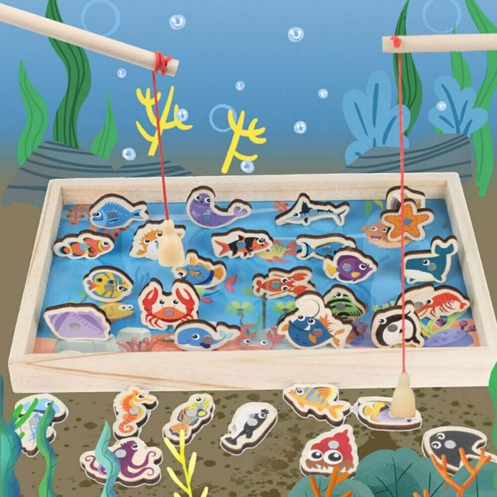 Joc de pescuit din lemn cu undite magnetice Happy Ocean [4]