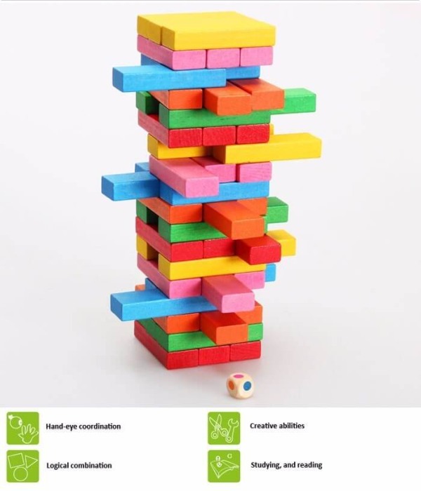 Joc din lemn Multicolor Jenga cu cifre si imagini [3]