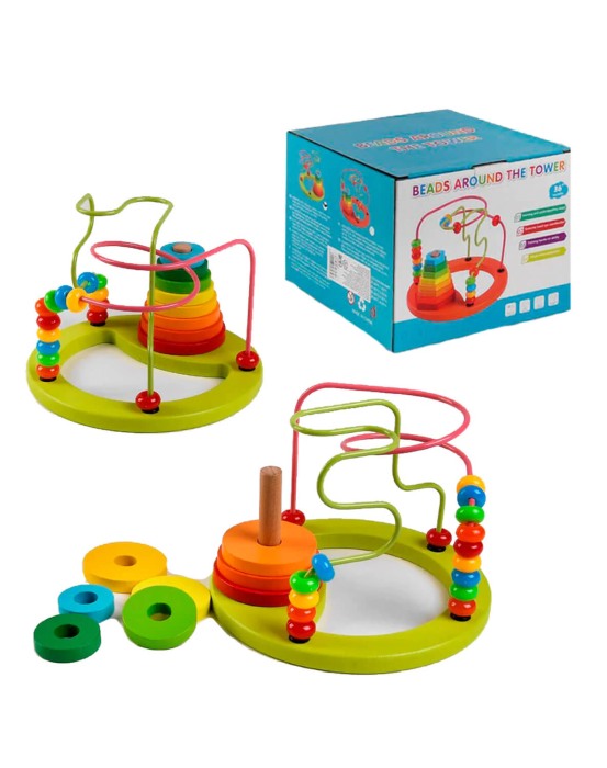 Jucarie din lemn Montessori: labirint si turn de stivuire [1]