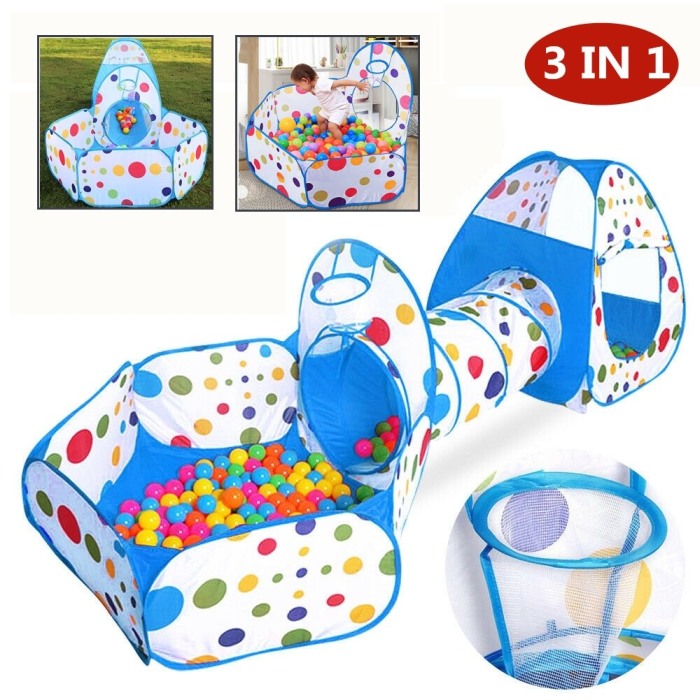Loc de joaca 3 in 1: Cort, tunel si piscina Albastru [1]