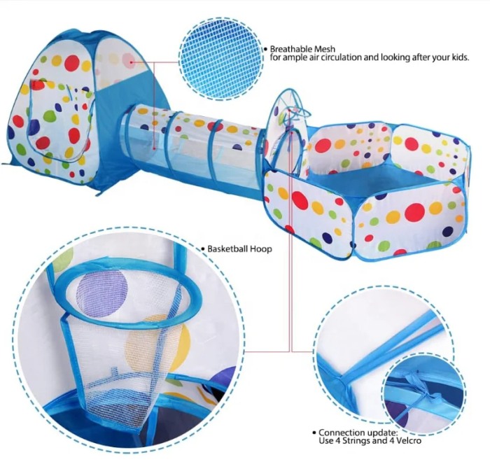 Loc de joaca 3 in 1: Cort, tunel si piscina Albastru [3]