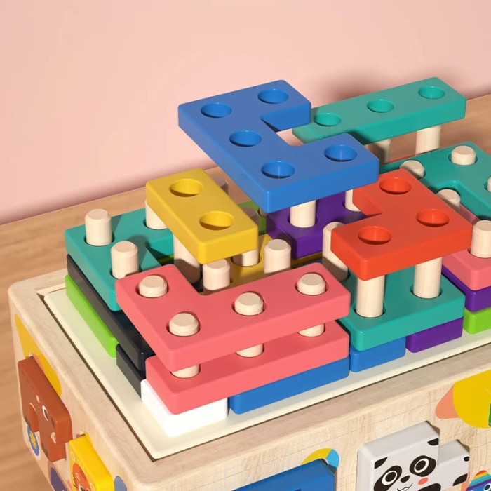 Masinuta educativa din lemn 4 in 1 – Joc Montessori Tetris, Puzzle cu Animale, Stivuire si Sortare Culori [8]