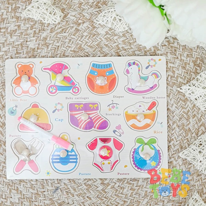 Pachet 3 puzzle din lemn: Fructe,legume si obiecte [2]