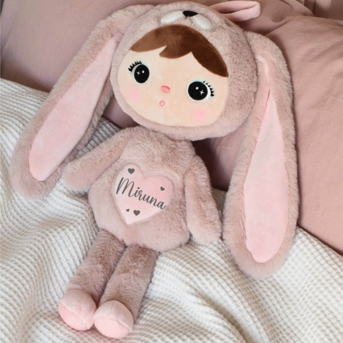 Papusa Iepuras personalizata cu nume, roz pudra [2]
