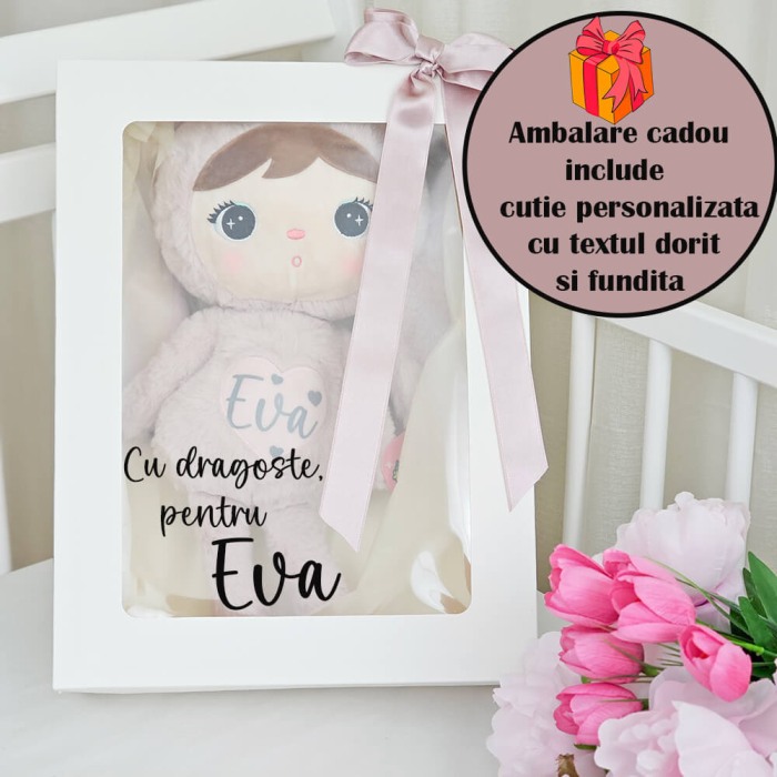 Papusa Iepuras personalizata cu nume, roz pudra [3]