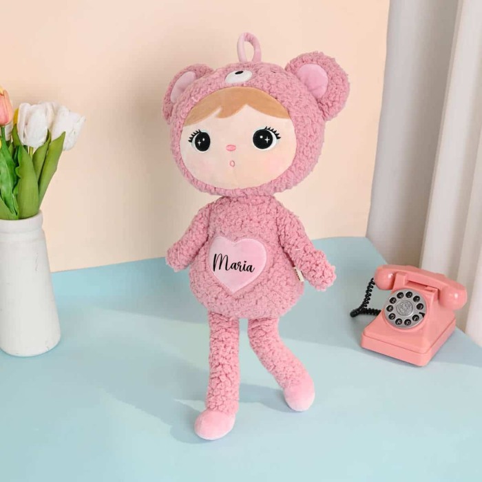 Papusa personalizata cu nume ursulet, Roz pudra, 50 cm [2]