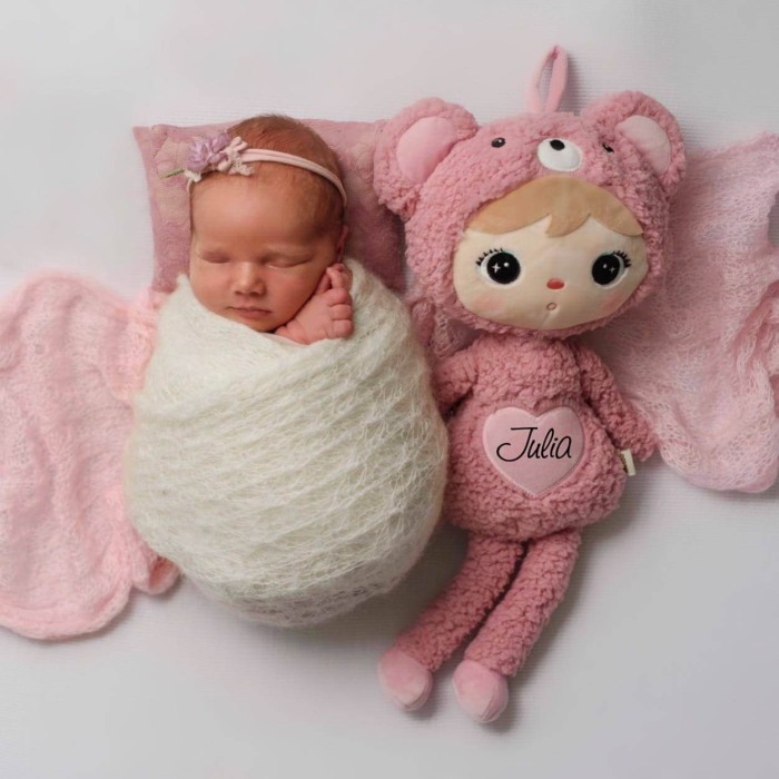Papusa personalizata cu nume ursulet, Roz pudra, 50 cm [3]
