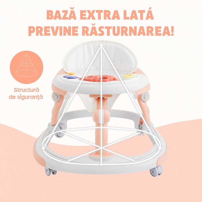 Premergator Bebelusi 3 in 1 cu Jucarii Detasabile si Lumini – Reglabil pe Inaltime, Pliabil, Mod Leganat [2]