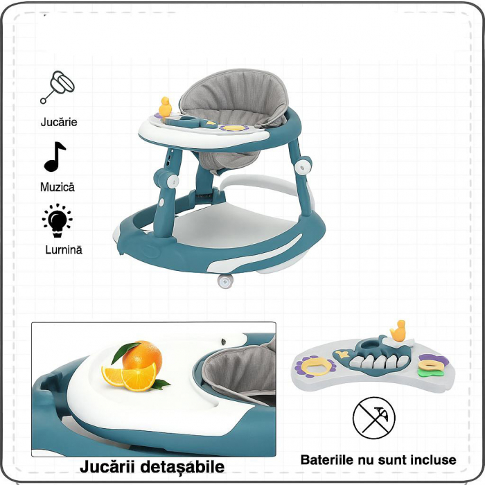 Premergator Bebelusi 3 in 1 cu Jucarii Detasabile si Lumini – Reglabil pe Inaltime, Pliabil, Mod Leganat [3]