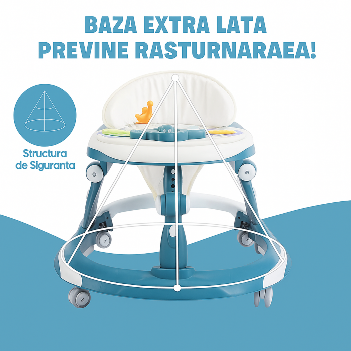 Premergator Bebelusi 3 in 1 cu Jucarii Detasabile si Lumini – Reglabil pe Inaltime, Pliabil, Mod Leganat [6]