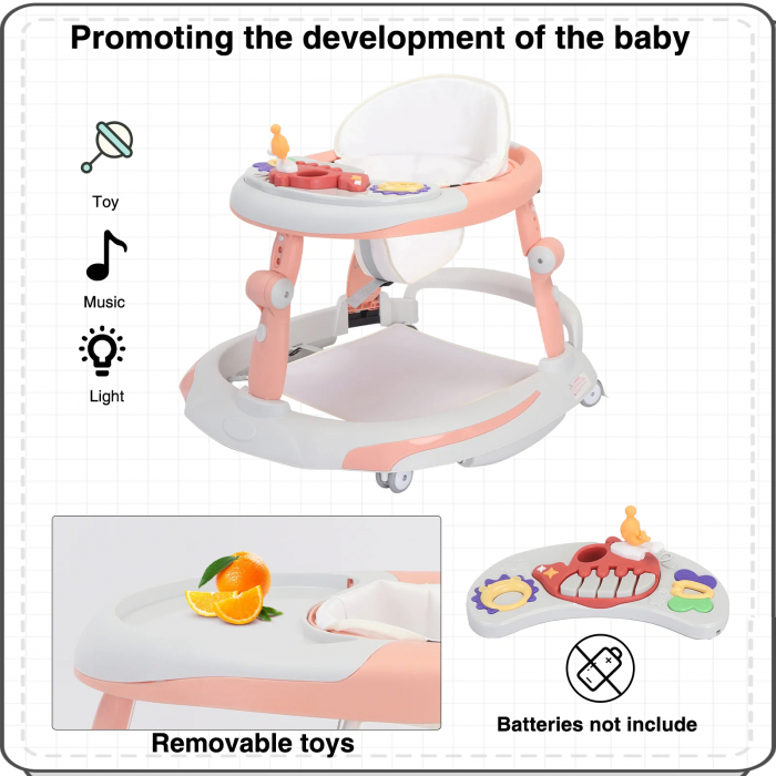 Premergator Bebelusi 3 in 1 cu Jucarii Detasabile si Lumini – Reglabil pe Inaltime, Pliabil, Mod Leganat [8]