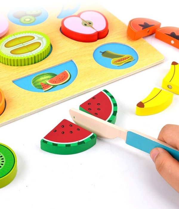 Puzzle din lemn incastru: Fructe de feliat Fun Toys [9]