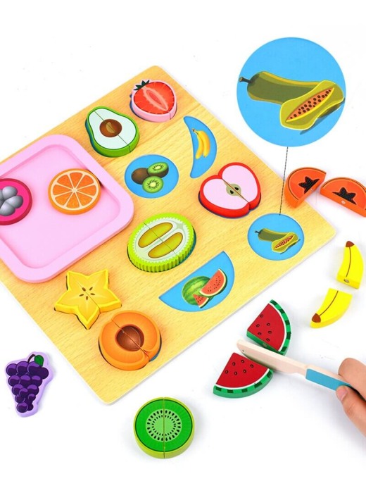Puzzle din lemn incastru: Fructe de feliat Fun Toys [2]