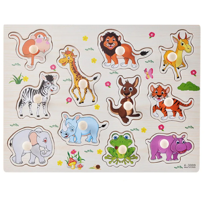Puzzle lemn Animale salbatice cu buton [1]