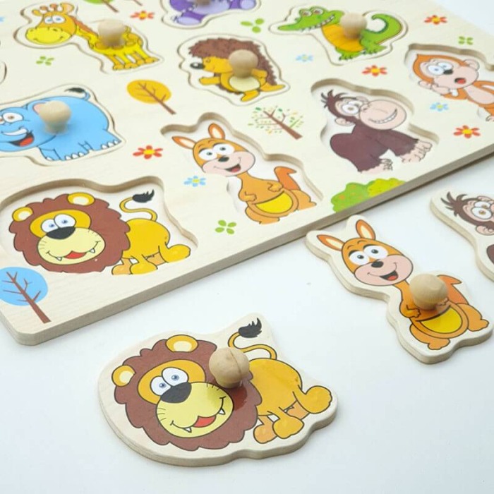 Puzzle lemn cu buton Animale salbatice [2]