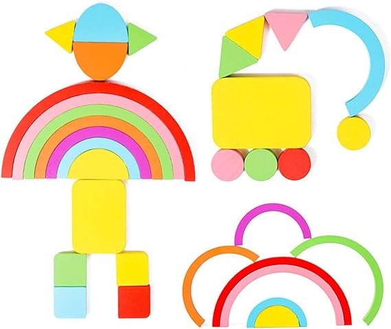 Puzzle Montessori cu forme geometrice,tabla de desenat si curcubeu [3]