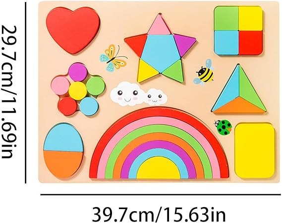 Puzzle Montessori cu forme geometrice,tabla de desenat si curcubeu [2]