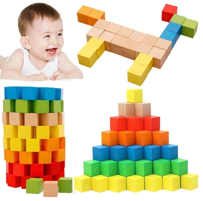 Set 100 cuburi colorate din lemn [5]