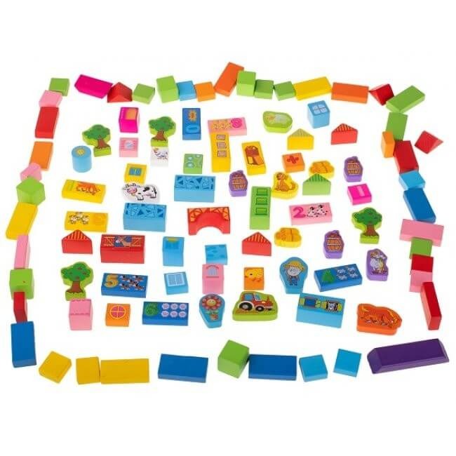 Set 100 cuburi din lemn Ferma animalelor [3]