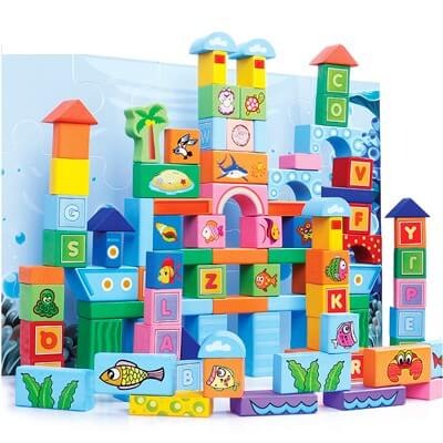 Set 100 cuburi din lemn Ocean [2]