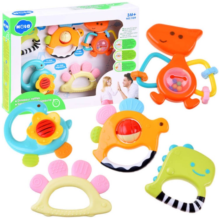 Set 5 jucarii zornaitoare pentru bebelusi  dinozauri HOLA [4]