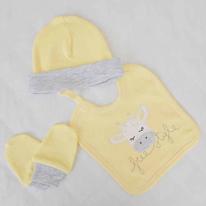 Set cadou Nou-nascut/Bebelusi,10 piese, Bumbac 100% anti-alergic, Giffy Galben Pastel [6]