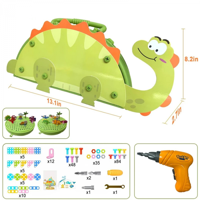 Trusa de Constructie Dinozaur 3D cu Bormasina Electrica – Jucarie Educativa STEM pentru Copii [2]