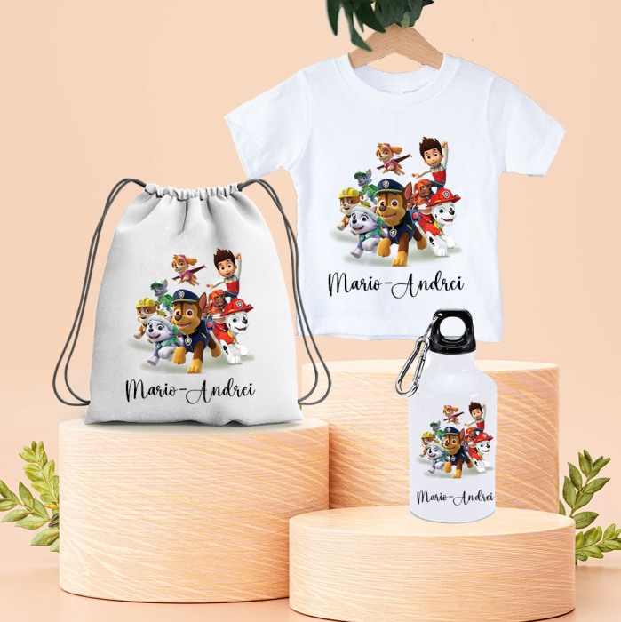 Set: Tricou, sticla si Rucsac pentru Copii Personalizate cu Personaj si Nume [3]