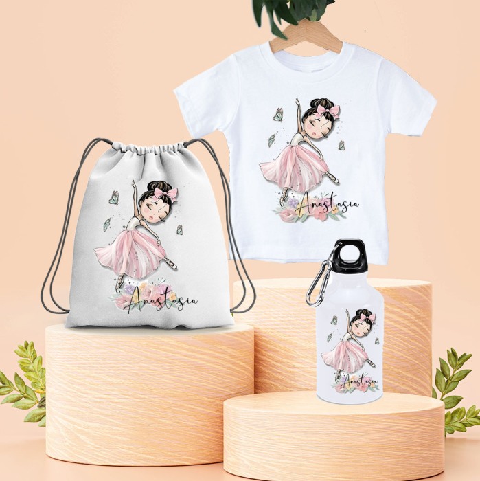 Set: Tricou, sticla si Rucsac pentru Copii Personalizate cu Personaj si Nume [2]