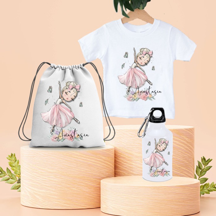Set: Tricou, sticla si Rucsac pentru Copii Personalizate cu Personaj si Nume [4]