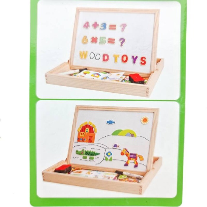 Tabla de scris din lemn 3 in 1 cu doua fete litere,cifre si puzzle [2]