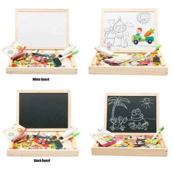 Tabla de scris din lemn 3 in 1 cu doua fete litere,cifre si puzzle [3]