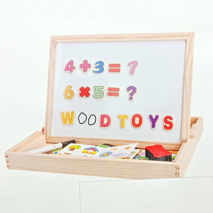 Tabla de scris din lemn 3 in 1 cu doua fete litere,cifre si puzzle [6]